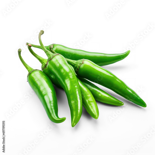 Green hot chili peppers on isolate transparency background, PNG