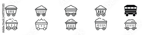 wagon line icon, Wagon transportation, Farm wheelbarrow set icon. Wooden wagons. Covered tent wagon, farm handicraft