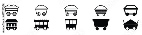 wagon line icon, Wagon transportation, Farm wheelbarrow set icon. Wooden wagons. Covered tent wagon, farm handicraft