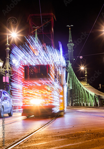 Photography christmas light tram in Budapest