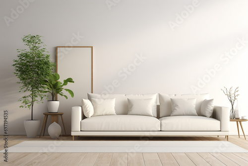 3d rendered Minimal style Modern living room interior design with sofa