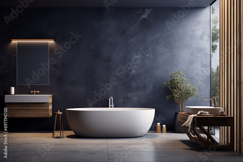 3d rendered Minimal style Modern bathroom interior design with bathtub