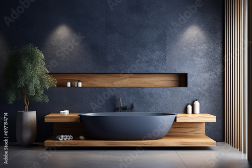 3d rendered Minimal style Modern bathroom interior design with bathtub