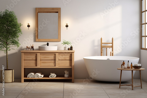 3d rendered Minimal style Modern bathroom interior design with bathtub © Irfan Hameed