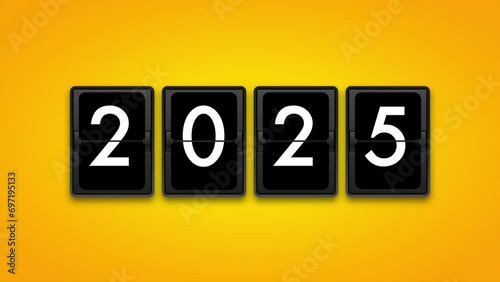 Mechanical flip clock switches from year 2020 to 2025