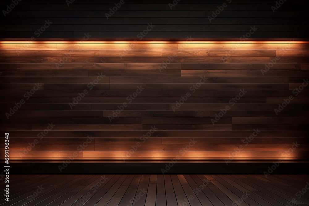 3d rendered empty wooden room with lights and copy space