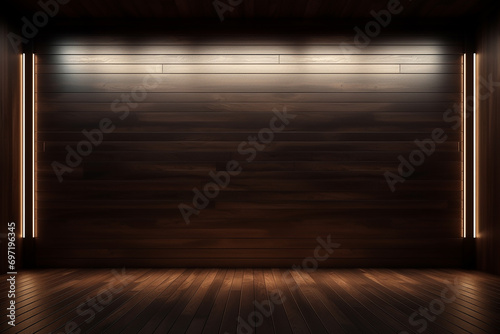 3d rendered empty wooden room with lights and copy space © Irfan Hameed