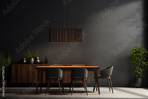 3d rendered Minimal style Modern dining room with and interior design with chair and dining table