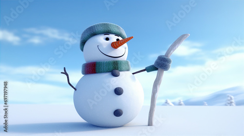 Whimsical Winter Greeting: Snowman with a Cheerful Wave
