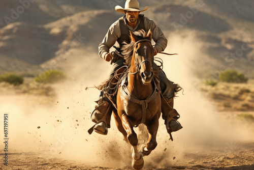 A cowboy riding a horse