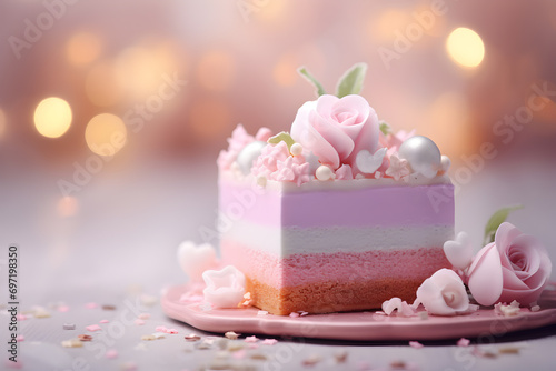 Beautiful cakes on a light boke background. Wedding cake. Birthday cake. Valentine s Day cake.  