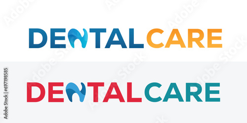 Dental text logo design template vector, Dental Care logo design vector
