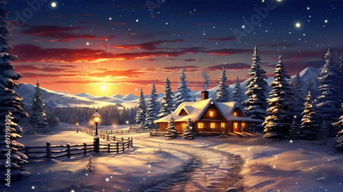 Holiday Magic: Snow-Covered Wonderland with Festive Glow