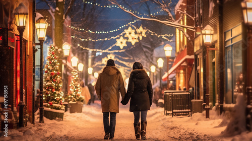 Love in a Winter Landscape: Hand-in-Hand Amidst Twinkling Holiday Lights