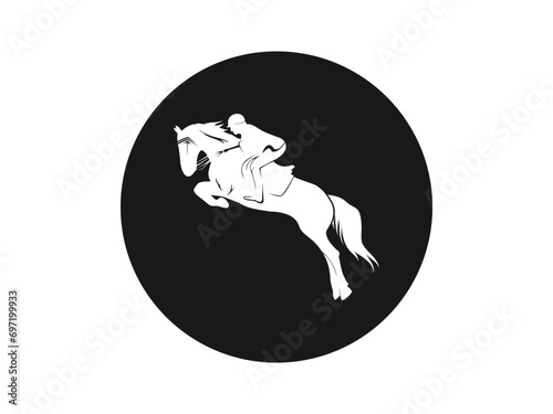 horseman vector logo, black and white circle design, eps 10.