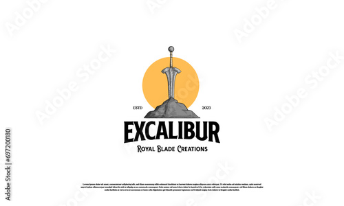 Sword and stone logo design inspiration, Vintage hand drawn excalibur logo, Royal Blade Creations photo
