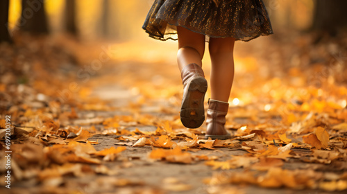 Girl child close up legs running along the path