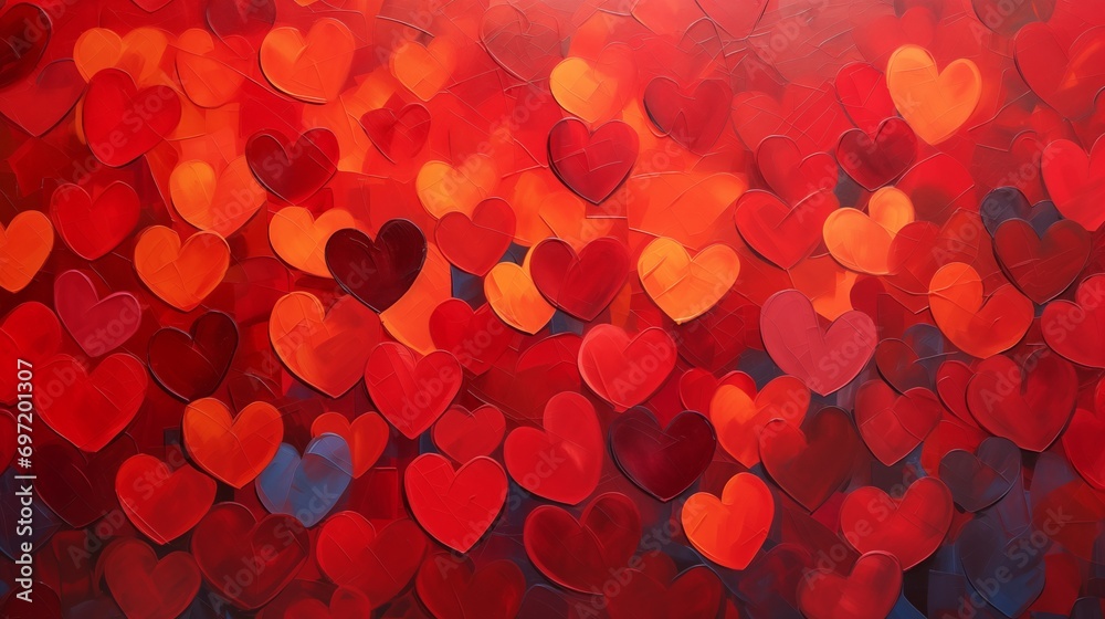 Vibrant Valentine's Day Panorama: Abstract Beauty of Red Hearts - obrazy, fototapety, plakaty 
