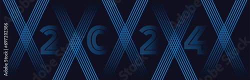 2024 Blue abstract background with blue glowing geometric lines. Futuristic technology concept. Suit for poster, banner, brochure, corporate, website etc