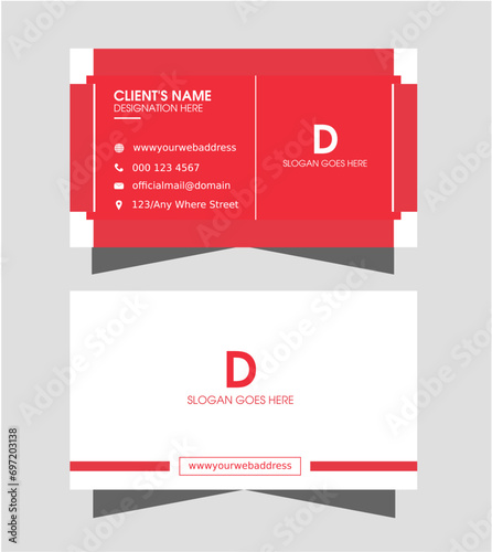 Minimal, simple, minimalist creative modern business card or visiting card design layout for corporate company, office, brand, branding, print in red, white color with presentation.