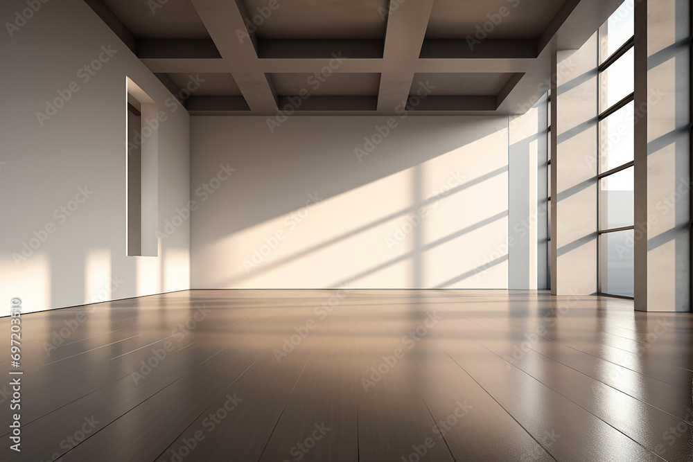 3d rendered Modern Hall Interior Background Empty room with a huge window. minimal with copy space