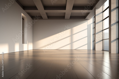 3d rendered Modern Hall Interior Background Empty room with a huge window. minimal with copy space