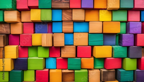 abstract background with wooden colorful cubes. AI 