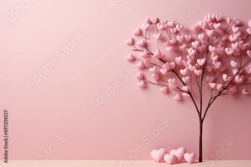 Tree with paper pink hearts. Valentine s Day banner  wedding invitation  card