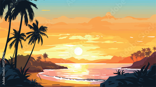  colorful illustration capturing spirit tropical beach. Vector illustration 