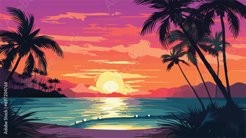  colorful illustration capturing spirit tropical beach. Vector illustration  © J.V.G. Ransika