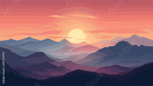  digital illustration mountain landscape with sunset background. Vector illustration  © J.V.G. Ransika