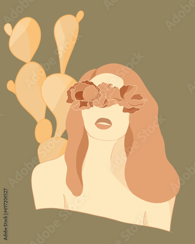 Abstract woman silhouette on retro summer background. Fashion female portrait in pastel colors. Contemporary art poster