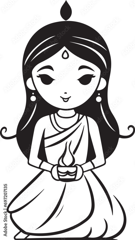 Photo diwali - festival of lights girl in traditional indian dress making decorations for diwali generative ai Photo diwali - festival of lights girl in traditional indian dress making decorations for diwali generative ai