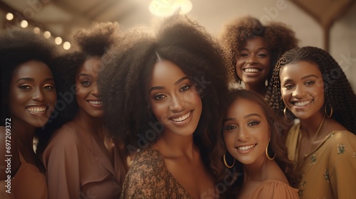  young smiling black woman influencers posing for a photo, 16:9 photo