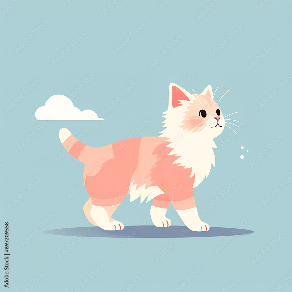 Fototapeta premium Minimalist 2d cat logo with solid background