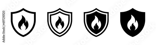 Shield with fire icon set