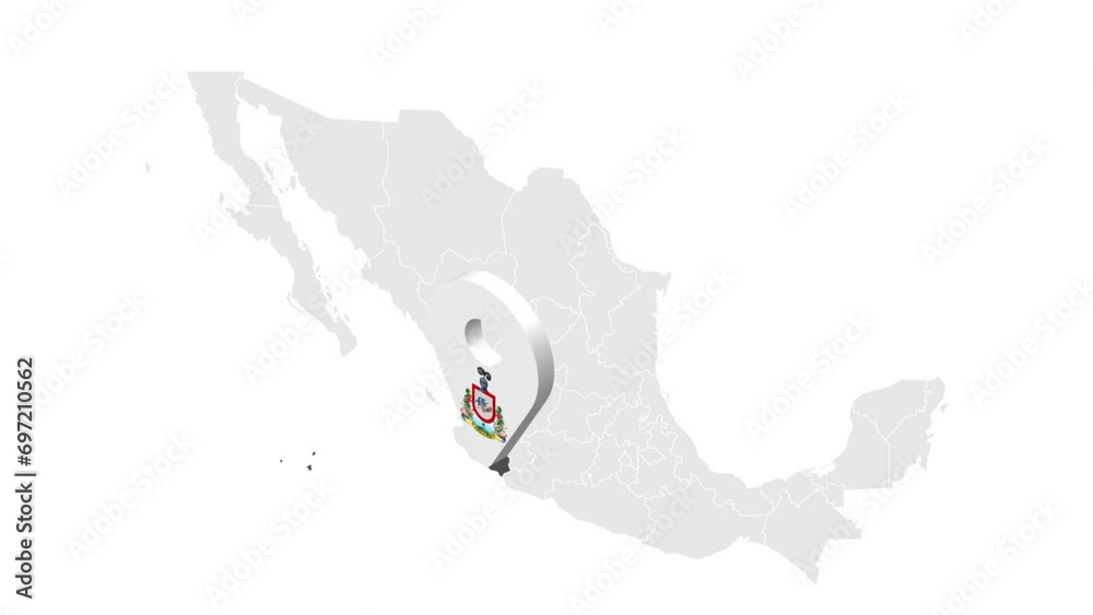 Location Colima on map Mexico. 3d State of Colima flag map marker ...