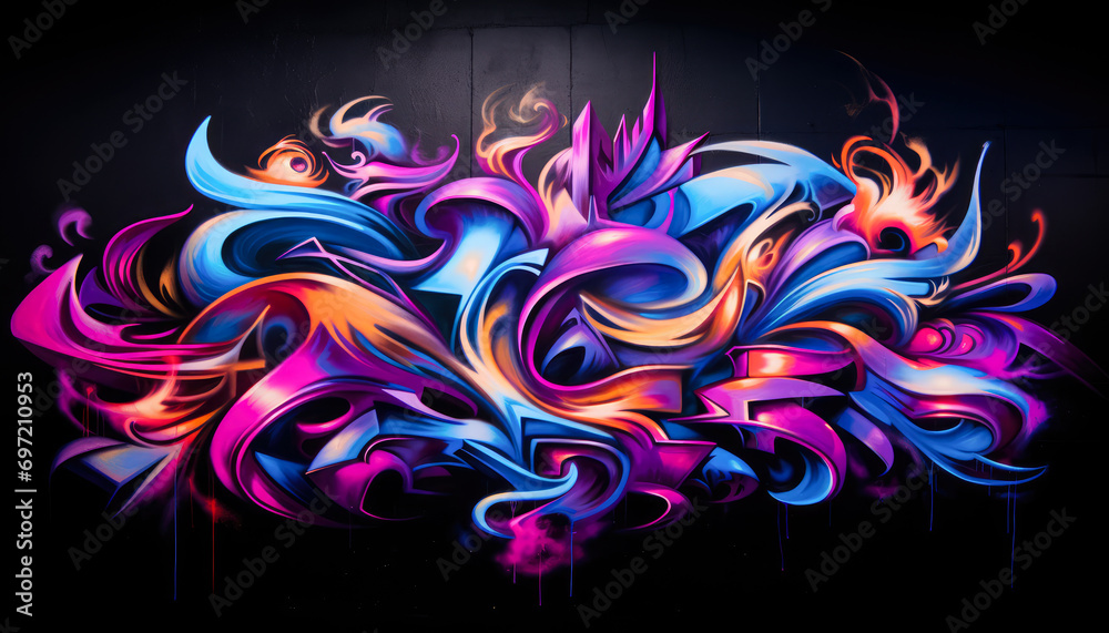 Streetinspired graffiti background featuring a fusion of blue pink and black colors