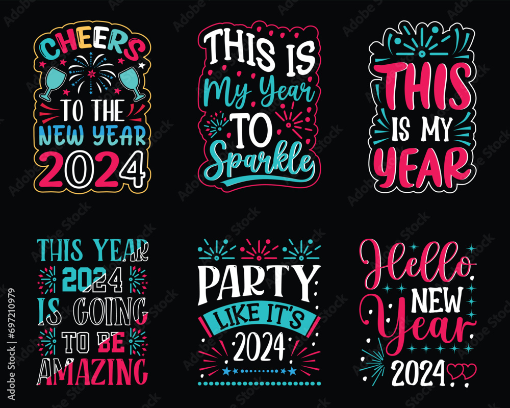 Happy New Year Quotes T-Shirt Design Bundle