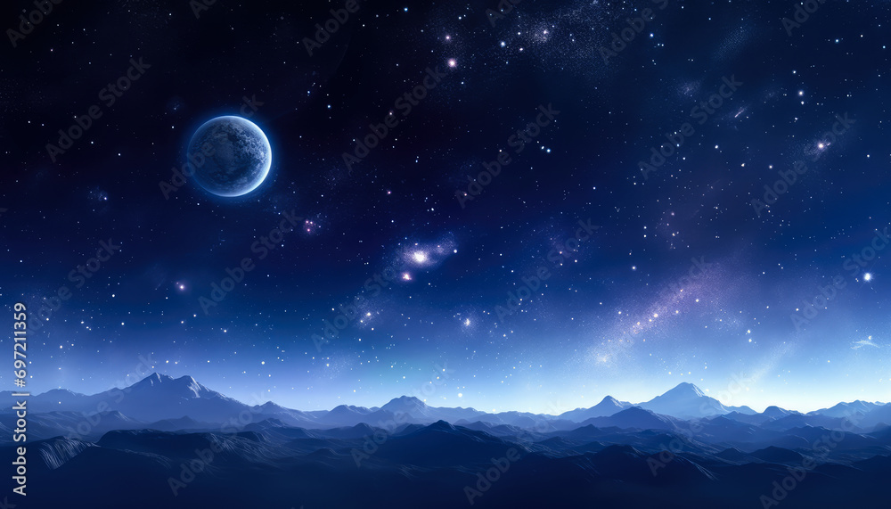 Stars and Celestial Object Shine over Mountain Range