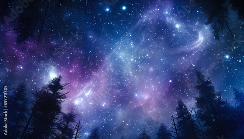 Beautiful Scenic Night Landscape with Stars in Outer Space
