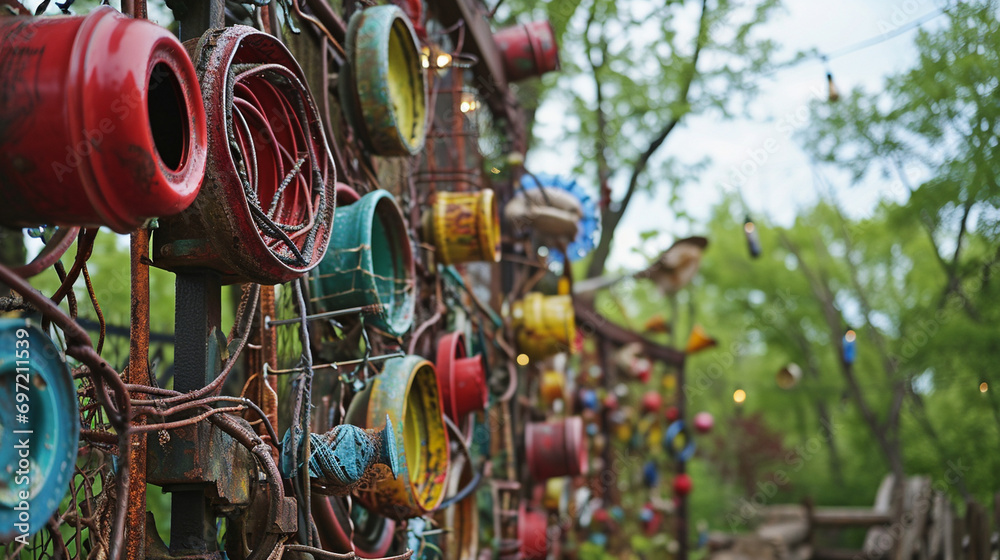 Upcycled Art Installation:  An outdoor art installation made from upcycled materials, inspiring creativity and highlighting the value of repurposing