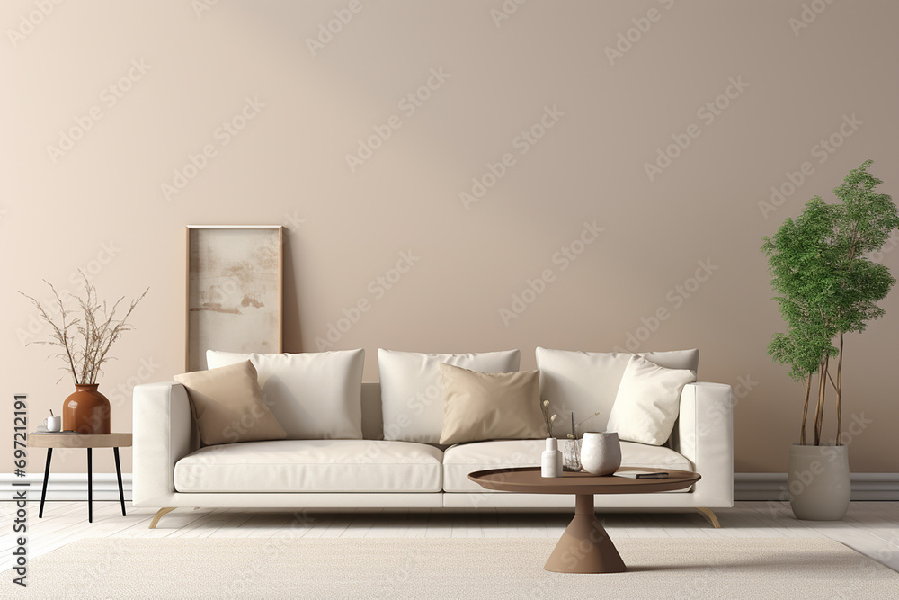 3d rendered Minimal style Modern living room interior design with sofa