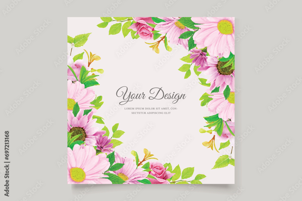 pink floral ornament wedding invitation card design