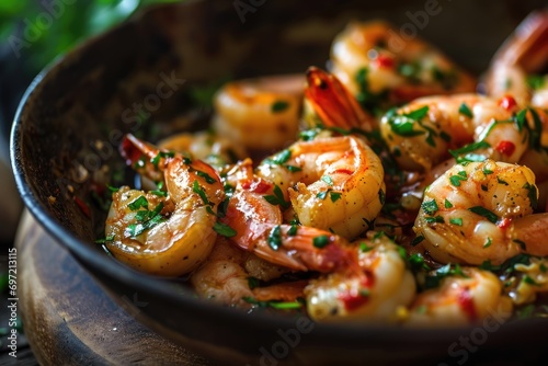 A Culinary Journey to Spain: Gambas al Ajillo, Garlic Shrimp, Skillfully Sauteed in Olive Oil, Garlic Cloves, and Red Chili Peppers, a Taste of Authentic Spanish Seafood Gastronomy.






