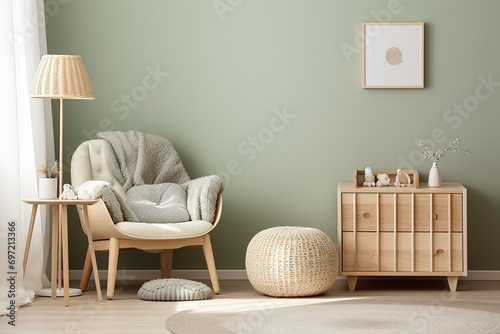 3d rendered Minimal style Modern living room interior design with modern chair