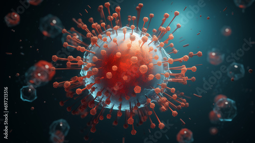 A spikey virus floating in the blood stream.  photo