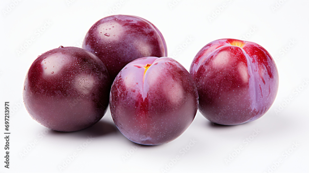 Three plums isolated on white background