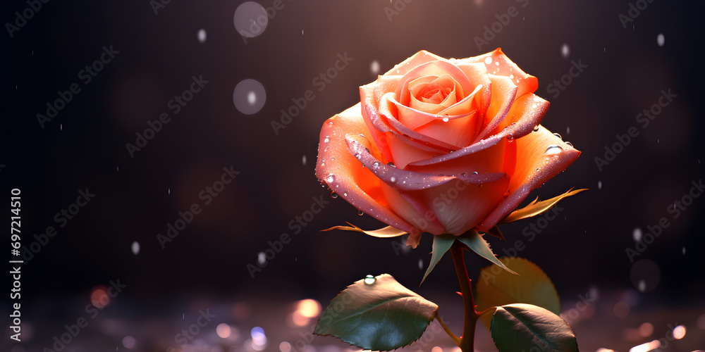 red rose on water,simple vectorial rose wallpaper black background,Rose in a fantasy forest background,Close up of wet pink flower head with dew generated by AI,Rose in a fantasy forest background