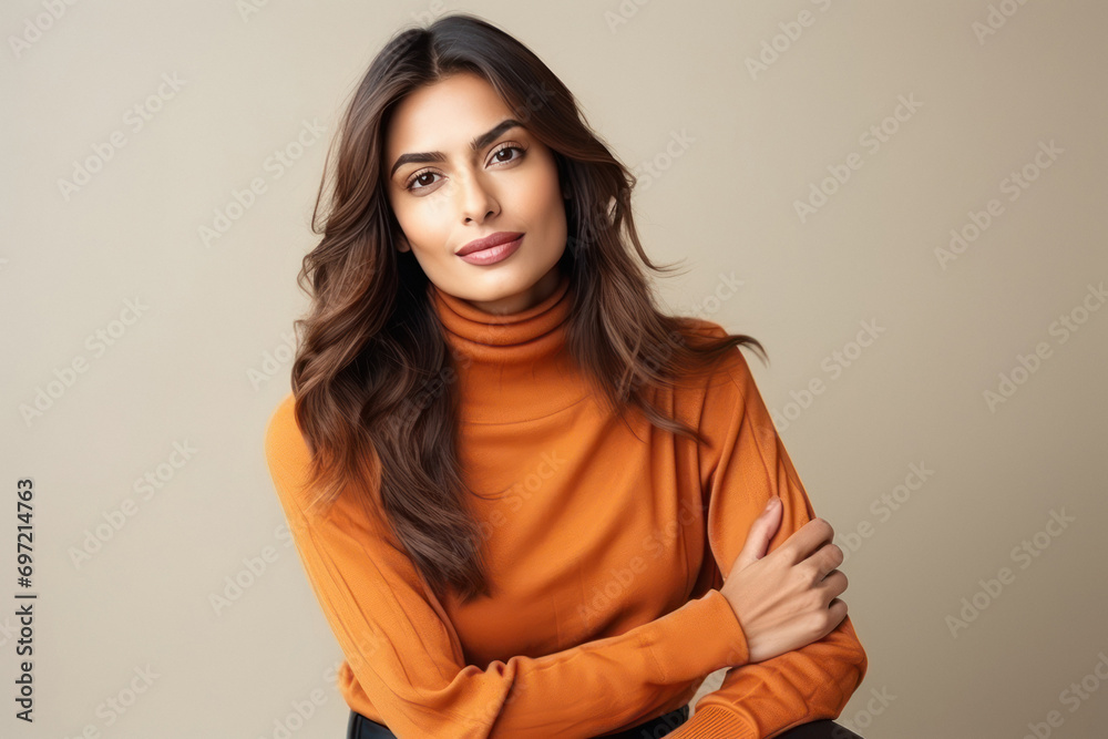 young indian stylish woman wearing turtleneck sweater young indian stylish woman wearing turtleneck sweater